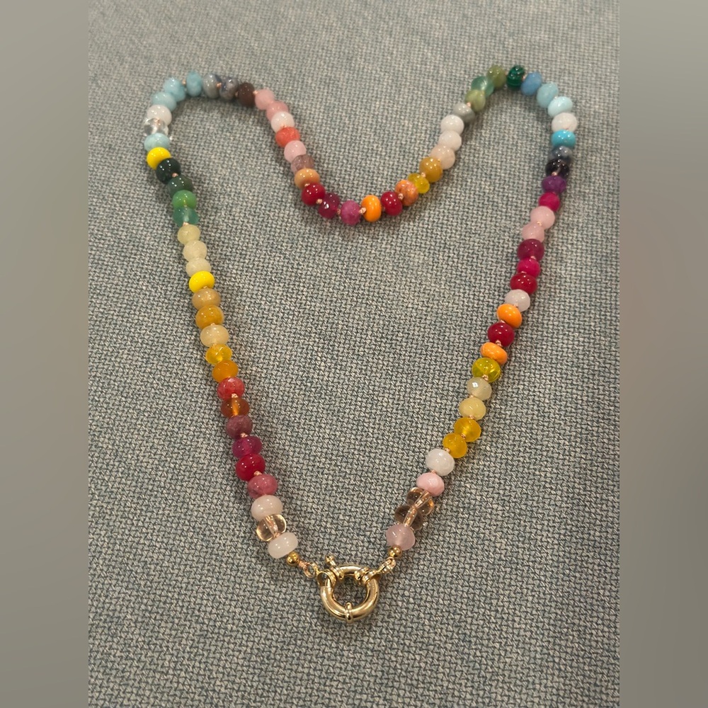 Multicolor Semi-Precious Beaded Necklace 22in with Gold Clasp